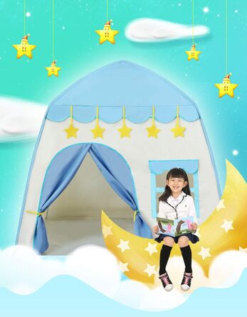 Дитячий ігровий намет із зірковими вогнями Princess Castle Teepee для внутрішнього та зовнішнього використання (синій)