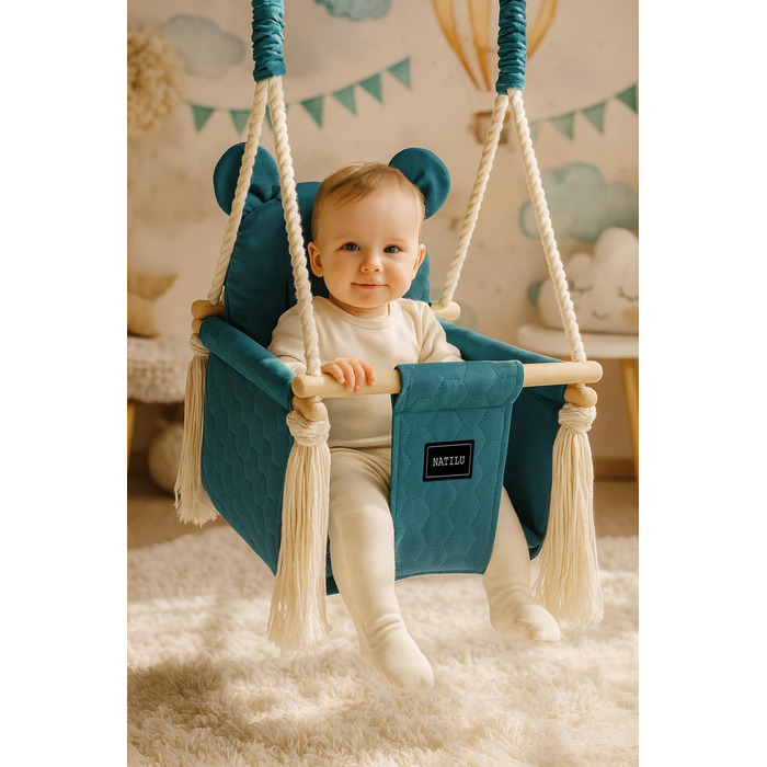 Дитяча гойдалка для дому та вулиці Bär Light Velvet | Гойдалка для малюків з м'яким сидінням