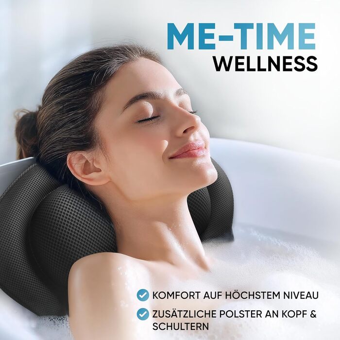 Преміум подушка для ванни XXL рожева | Додаткова підтримка для шиї та плечей | Швидковисихаюча, пральна подушка для ванни з 4 великими присосками | Подушка для ванни рожева (XX-Large, Чорний)