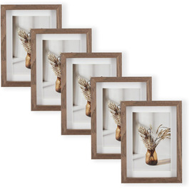 Набір Wackadoo з 5 рамок для фотографій, Дерев'яна рама FSC Фотогалерея зі шпону справжнього дерева Фоторамка зі скляної панелі зі скляною панеллю Колаж (10 x 15, горіх) 10 x 15 см Горіх