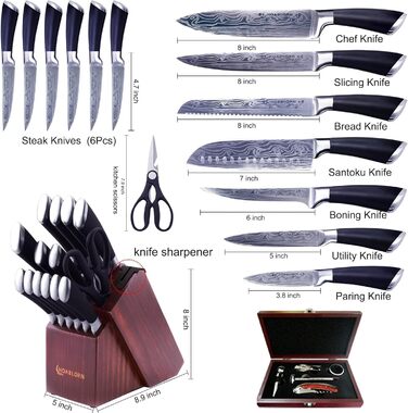 Набір кухонних ножів Chefhoablorn 15 предметів, професійний, з нержавіючої сталі, для дому, подарунок