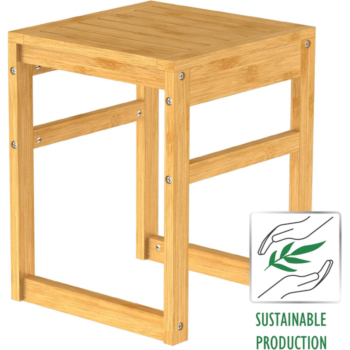 Дерев'яний табурет для ванної кімнати EISL BMBA02-BH2 з бамбука, 35 x 45 x 35 см