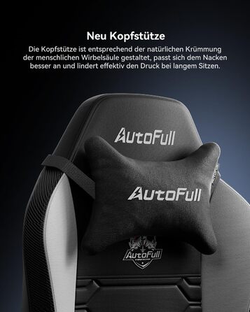 Ігровий крісло AutoFull C3: ергономічний дизайн, 2D підлокітники, підставка для ніг, подушки для голови та попереку, чорно-білий матеріал, 150 кг, комфортний