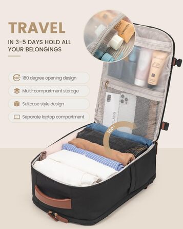 Рюкзак LOVEVOOK для ручної поклажі в літак, жіночий, водонепроникний, універсальний, для ноутбука 17 дюймів, шкільний, для студентів, подорожей, чорний/коричневий, 45x32x15 см