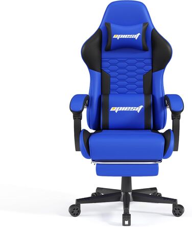Ігровий крісло з підніжкою, регульованими підлокітниками та підтримкою попереку, ергономічне для дорослих, велике, високе, блакитне