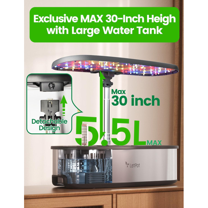 LETPOT LPH-SE: Система гідропоніки WiFi для вирощування трав, 12 капсул, внутрішній сад з LED-підсвічуванням 24W, 5.5L резервуар, автоматичний таймер