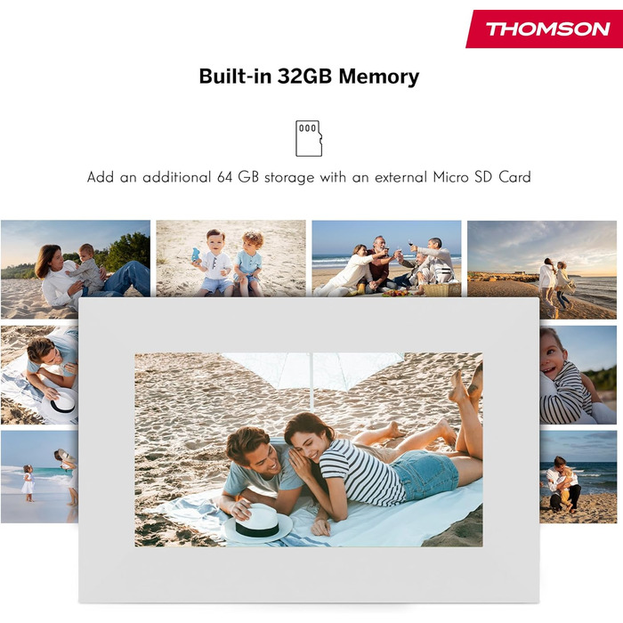 Рамка для фото Thomson Fotorahmen – 7 дюймів, IPS Full HD, сенсорний екран, 32 GB, автоматичне обертання, Wi-Fi, iOS, Android, білий