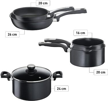 Набір каструль і сковорідок Tefal із 6 предметів, необмежена кількість увімкнень, антипригарний, індукційний, алюмінієвий малий