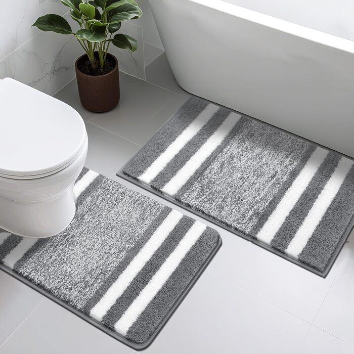 Набір килимків для ванної кімнати Pauwer, 2 шт., водопоглинаючі, антиковзаючі, машинне прання, 50x80 + 50x60 см, темно-сірий