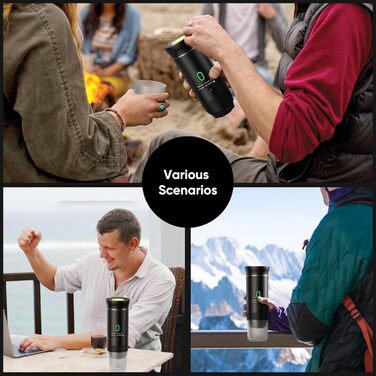 Кавомашина портативна 12V Akku 3-в-1, для кемпінгу та авто, з USB, сумісна з капсулами та меленою кавою, чорна