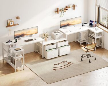 Комп'ютерний стіл Coleshome L-подібний з шухлядами, 140x80 см, з розеткою, білий