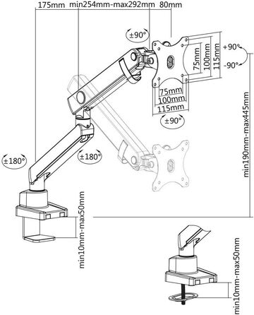 Кріплення для монітора ICY BOX IB-MS313-T: підходить для моніторів до 32 дюймів (до 8 кг), VESA 75x75/100x100, сталевий, регульований, для кріплення на стіл