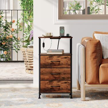 Нічний столик Somdot з підзарядкою, LED, розеткою (USB, Type-C) для спальні, вітальні, дитячої кімнати. Нічний столик, тумбочка, 30x40x60 (2 висувні ящики), деревоподібний масив, 2