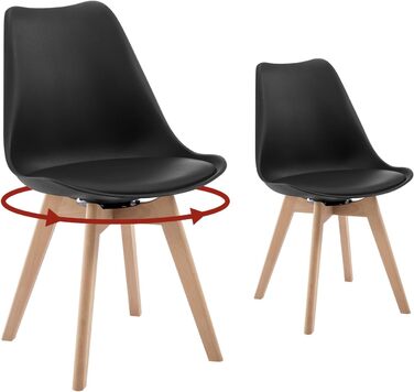 Крісла для їдальні WOLTU, набір з 2 шт., чорні, з масиву дерева та штучної шкіри, до 100 кг, для кухні та їдальні