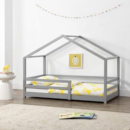 Дитяче ліжко Ліжко Kntten House Ліжко 90 x 200 см Дерев'яне ліжко для дітей із захистом від випадання Каркас ліжка з соснового дерева з рейковою основою Світло-сірий Світло-сірий 90x200 см