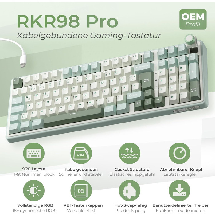 Механічна клавіатура Royal Kludge R98 Pro: 96% Gasket, RGB, NumPad, PBT, Hot-Swap, Creamy Switches (Beige/Cyan)