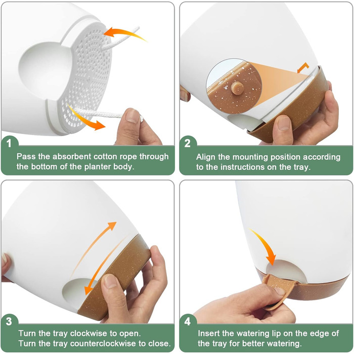 5 кашпо з пластику з системою поливу, 17.8/16.5/15.2/13.9/12.7 см. Самополивні горщики з підставкою, круглі, для квітів, сукулентів, кактусів, для дому, балкону, саду. Білий, коричневий колір