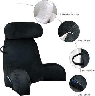 М'яке крісло-мішок для читання з велюру, для дорослих, з підтримкою спини та підлокітниками, з кишенею та знімним чохлом (Кофе, Чорний)