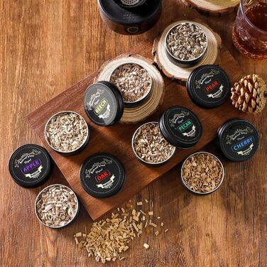 Набір для копчення коктейлів з факелом: 6 смаків дерев'яної стружки, для віскі та вишуканих напоїв. Подарунок для чоловіків, батька, на День народження, День батька, День Святого Валентина