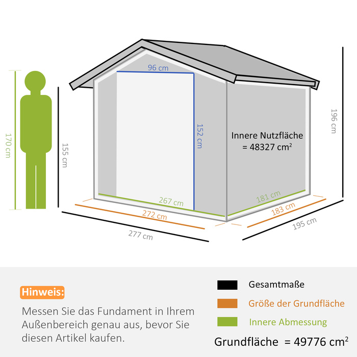 Outsunny Metal Garden Shed Садовий сарай з фундаментом, стійкий до погодних умов, сірий, 277x195x192 см, ідеально підходить для саду та зберігання інструментів