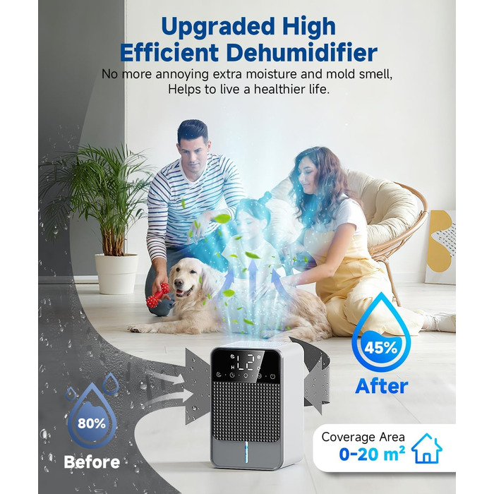 Електричний осушувач повітря 1800 мл з тихою роботою, функцією відтавання та автовимкнення, 7 кольорових підсвіток, портативний осушувач для спальні, ванної кімнати, підвалу, продуктивність 560 мл/24 год