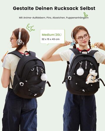 Рюкзак LOVEVOOK для підлітка, шкільний ранець 5 клас, дитячий рюкзак з нагрудною стрічкою, легка жіноча сумка для школи, рюкзак для дітей від 8 років для дитячого садка, школи, університету, відпочинку (Чорний, 15,6 дюймів)