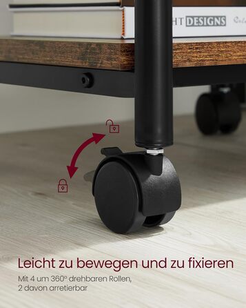 Столик для принтера VASAGLE на колесах, з полицею, для офісу та дому, індустріальний стиль, вінтажний колір, OPS002B01V1