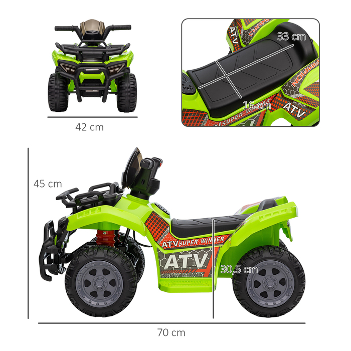 HOMCOM Міні Електроквадроцикл для дітей, електричний квадроцикл (ATV) для дітей, візок з переднім світлом, дитячий транспортний засіб, дитячий мотоцикл, електроквадроцикл для дітей віком 18-36 місяців, зелений | Aosom