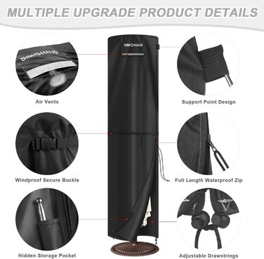 Захисний чохол для парасольки 4м, чохол для парасольки-маркізи, захисний чохол для парасольки до 400 см Ø, чохол для подвійних парасольок, анти-UV, Oxford Fabric, 280x70/70 см