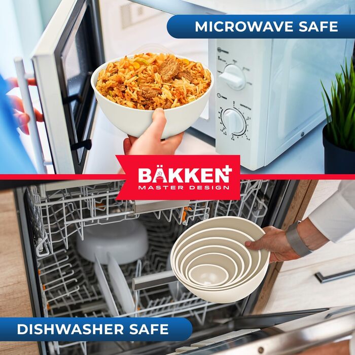 Набір пластикових мисок Bakken Master з кришками (12 шт.) - миски для приготування їжі, BPA-free, для мікрохвильовки, кремового кольору
