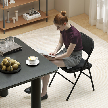 Набір з 2-х розкладних стільців, портативні офісні стільці, металевий каркас, складаний стілець для офісу, рецепції, зони очікування, з текстурою льону, чорного кольору.