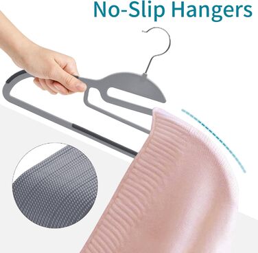 Плечики для одягу з пластику, 50 шт. з неслизьким покриттям, для сорочок та краваток, обертаються на 360°, сірий + сріблястий, APY0450G