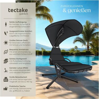 Тектайк® Гамак з каркасом, гамак-шезлонг, гамак-гойдалка з сонцезахистом, гамак-крісло з сумкою, подушкою для голови, для саду, тераси та балкону - (Чорний)