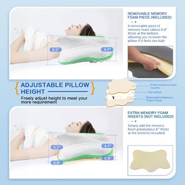 Ортопедична подушка для шиї з Memory Foam, регульована, ергономічна, для комфортного сну, без запаху, контурна, для сну на боці