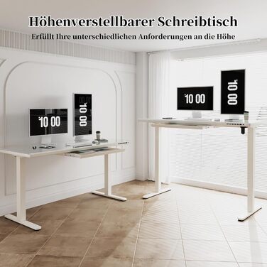 Регульований за висотою стіл JUMMICO, електричний стіл з ящиком, 120x60 см, стіл для стоячи/сидячи, Standing Desk для дому/офісу, білий (140 x 70 см, білий)