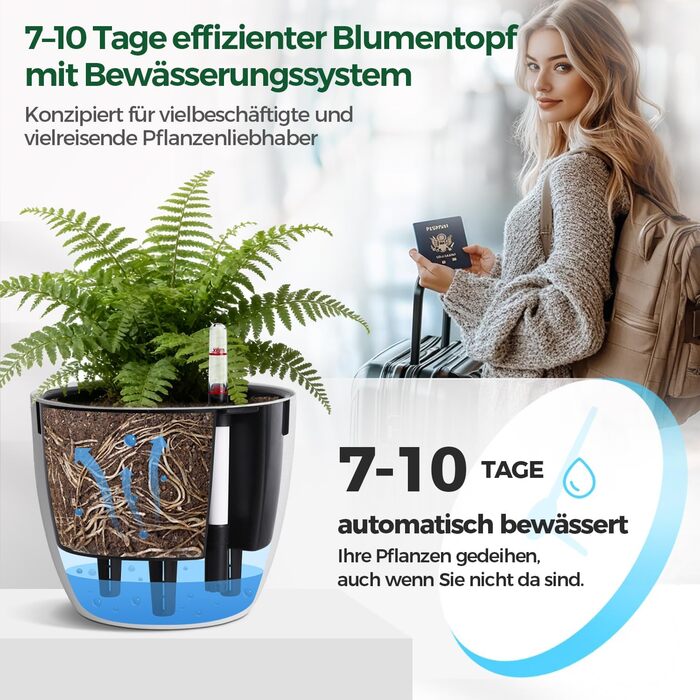 Автоматичний горщик для квітів з індикатором рівня води, 2 шт. - ідеальний вибір для зайнятих людей та початківців, підходить для монстери та розмарину, для дому та саду (білий, 17,5 см)