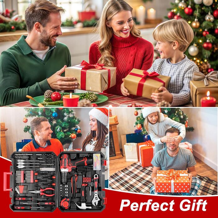 Набір інструментів TLGREEN акумуляторний (138 предметів) з дрилем-шуруповертом 12V, червоний – для ремонту та побутового використання