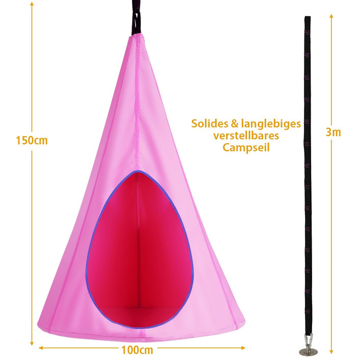 Підвісний намет Підвісне печерне підвісне крісло Дитяче підвісне сидіння 115 вантажопідйомність, дитячі гойдалки (100 x 150 см, рожевий) 100 x 150 см Рожевий