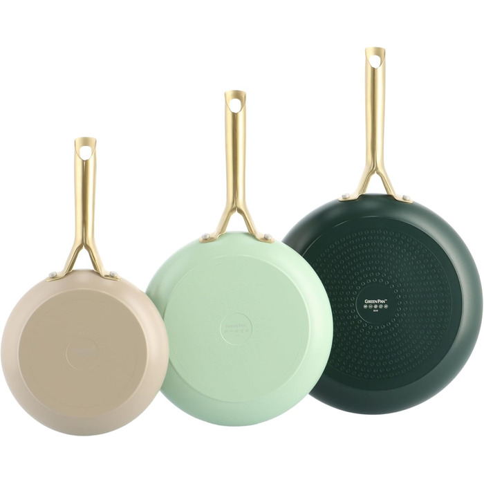Набір сковорідок GreenPan Shades з керамічним антипригарним покриттям, 3 шт. (20/24/28 см), без PFAS, для індукційних плит, з нержавіючою сталею, безпечний для посудомийної машини, термостійкий, колір Terra (зелений)