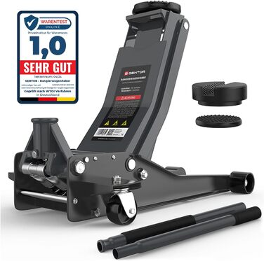 Гідравлічний домкрат 3T низькопрофільний 75-505мм з гумовими накладками для легкових авто та SUV – професійний, посилений, з роликами 360° (антрацит)