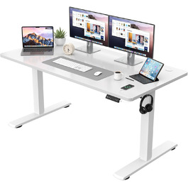 Регульований за висотою стіл JUMMICO з підсвічуванням, 140 x 60 см, білий. Електричний стіл з пам'яттю, для роботи стоячи та сидячи, комп'ютерний стіл.