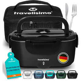 Електрична термобокс TRAVELISIMO 1,5L (80W) – 3-в-1 для подорожей, авто, офісу (Чорний)