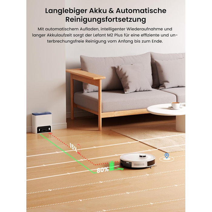 Робот-пилосос LEFANT M2Plus з функцією миття підлоги, 6000Pa, станція самостійної очистки, LiDAR-навігація, ідеальний для видалення шерсті тварин