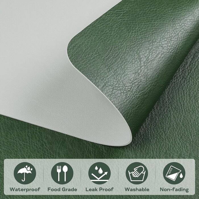 Набори підставок під тарілки з PU-шкіри, 6 шт., 40x30 см, водонепроникні, стійкі до високих температур, для дому, на кухню, на пікнік, зелено-сірі