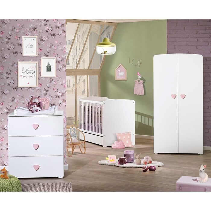 Комод для пеленання Baby Price New Basic з 3 шухлядами, з ручкою-кулькою, білий, Cœur Rose
