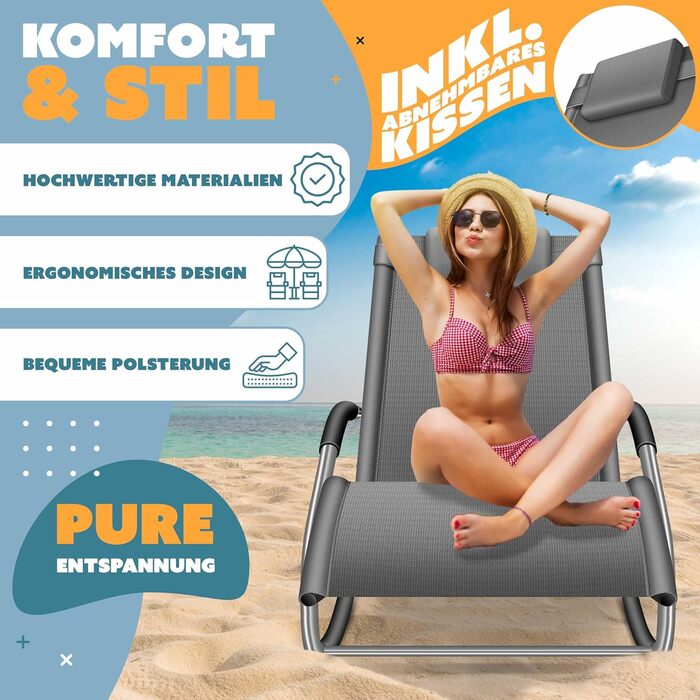 Крісло-шезлонг KESSER® для саду | Зручне крісло-гойдалка | Крісло для відпочинку на відкритому повітрі | Посилена конструкція (150 кг) | Сірий колір