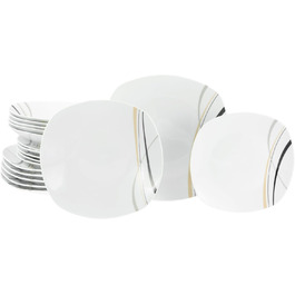 CreaTable Серія Square City Line: 18-частинний набір посуду на 6 осіб, кавовий сервіс з порцеляни, придатний для миття в посудомийній машині та використання в мікрохвильовій печі