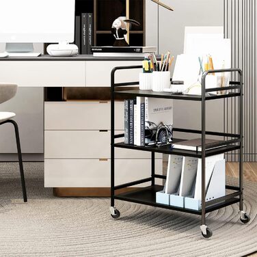 Сервісний візок HDANI з 3 ярусами, металевий, на колесах, 48x30x75 см (Чорний)