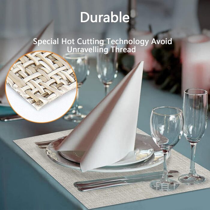Набори серветок DACHUI 8 шт. з льону, водовідштовхувальні, термостійкі, миючі, довговічні (димно-сірий, бежевий, білий, в клітинку)