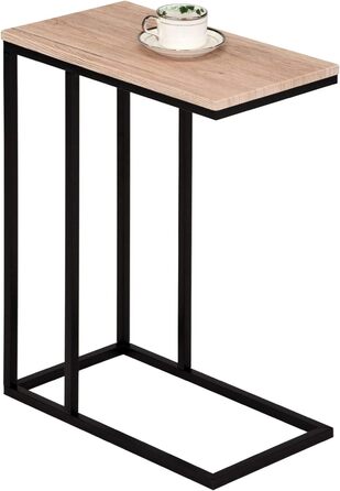 Журнальний столик IDIMEX Debora, практичний стіл для вітальні в С-подібній формі, красива стільниця журнального столика прямокутна з дикого дуба, елегантний диванний стіл з металевим каркасом чорного кольору
